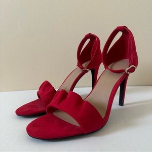 A New Day red faux suede ruffled heels